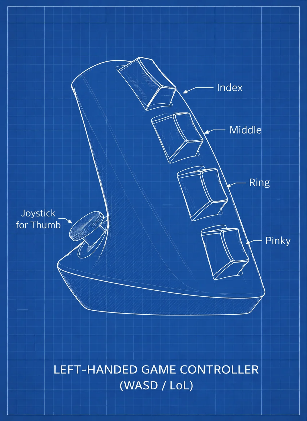 Blueprint del controlador Kite Controller con detalle de ergonomía